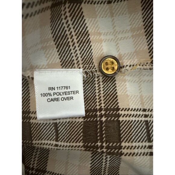 New Glory Off The Shoulder Crop Front Tie Knot Button Brown Peach Plaid WM 2X - Picture 6 of 16